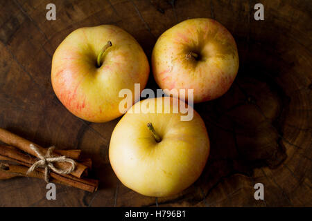 Les pommes et les bâtons de cannelle, de l'alimentation still life Banque D'Images