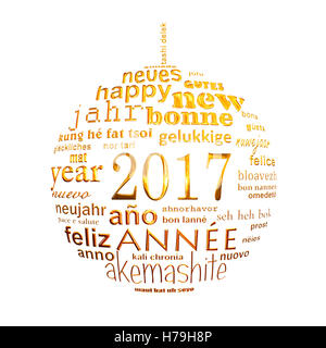 Nouvel an 2017 nuage de mots de texte multilingue carte de souhaits en forme de boule de noël Banque D'Images