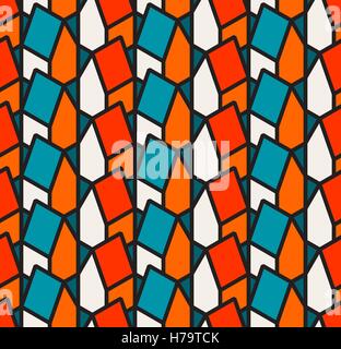 Vector Seamless Pattern Maisons isométrique dans Teal Blanc et orange avec contours noirs Illustration de Vecteur