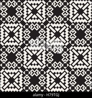 Seamless Vector Croix simple noir et blanc motif patchwork ethnique carré Illustration de Vecteur