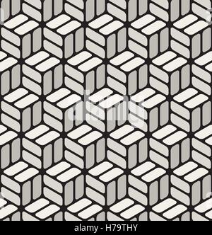 Seamless Vector Noir Blanc des rectangles à coins arrondis Motif pavé cubique Illustration de Vecteur