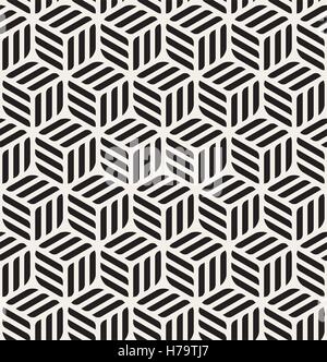 Seamless Vector Noir Blanc Rectangles arrondis modèle cubique hexagonal Illustration de Vecteur