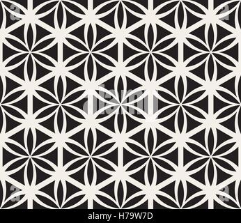 Seamless Vector noir et blanc Fleur de vie la Géométrie Sacrée Motif de cercles Illustration de Vecteur