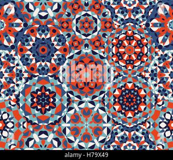 Seamless Vector Rouge Bleu un bloc étonnant Patchwork Quilt Pattern ornements Illustration de Vecteur