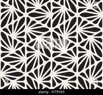 Seamless Vector Floral noir et blanc Lignes Triangle organique motif géométrique hexagonale Illustration de Vecteur