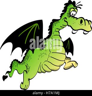 Funny cartoon vert vif dragon isolé sur un fond blanc. Illustration de Vecteur