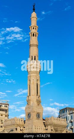 Minaret, Alexandrie, Égypte, Mosquée d'al-Qa'id Ibrahim (1948-51). Banque D'Images