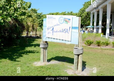 Panneau de bienvenue Siesta Beach, Florida, USA Banque D'Images