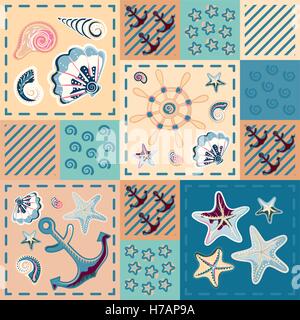 Modèle transparent avec des créatures de mer. L'élément de l'océan, vecteur de décoration bébé modèle homogène. Vector illustration Illustration de Vecteur