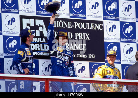 1993 1er GP Français Alain Prost-2ème Damon Hill-3rd Michael Schumacher Banque D'Images