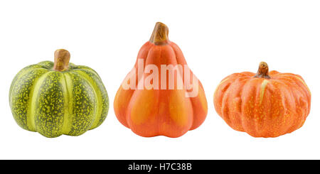 Ensemble de citrouilles décoratives isolated on white Banque D'Images