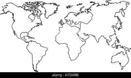 Silhouette de l'icône de carte du monde dans le monde entier. atlas over white background. vector illustration Illustration de Vecteur
