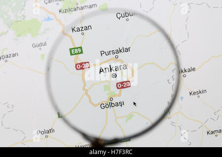 Carte de Ankara sur Google Maps sous une loupe Banque D'Images