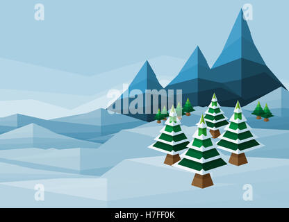 Abstarct polygone Noël snow Winter Wonderland scène d'arrière-plan du paysage Banque D'Images