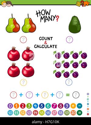 Cartoon Illustration de mathématiques de l'éducation et de comptage plus tâche pour les enfants Illustration de Vecteur