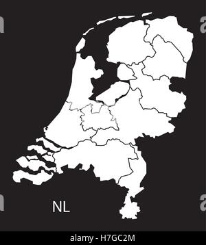 Pays-bas Map avec les provinces noir blanc Illustration de Vecteur