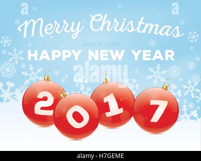 Joyeux Noël et Bonne Année 2017 Carte de Vœux de Noël avec illustration vectorielle et flocons de neige Illustration de Vecteur