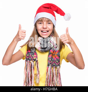 Cute girl wearing Santa Claus hat Banque D'Images