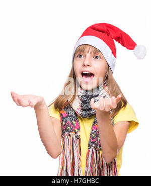 Cute girl wearing Santa Claus hat Banque D'Images