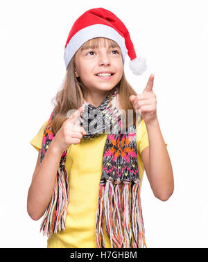 Cute girl wearing Santa Claus hat Banque D'Images