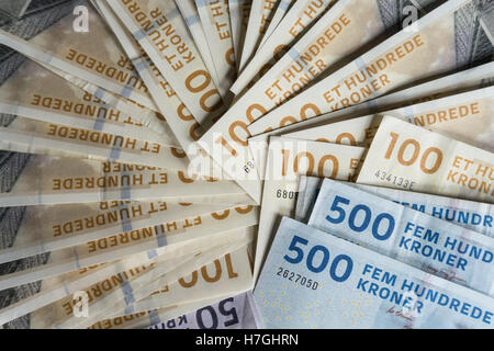 100 et 500 couronnes danoises banknotes Banque D'Images