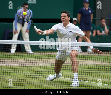 Milos Raonic (CAN) en action à Wimbledon 2016 Banque D'Images