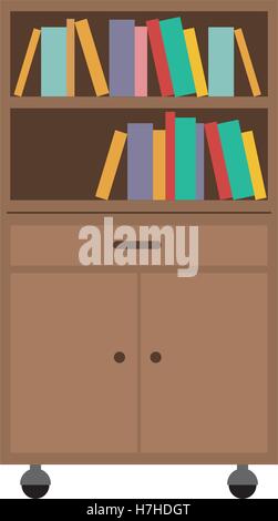 Tiroirs de bureau à roulettes en bois et des livres sur fond blanc. vector illustration Illustration de Vecteur