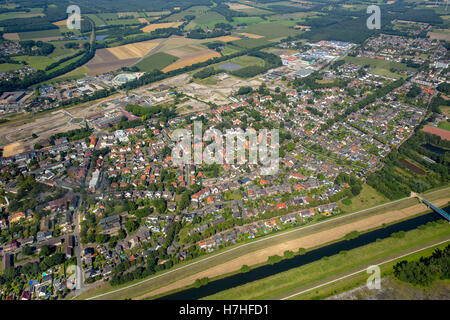 Vue aérienne, Dorsten-Hervest housing estate Fürst Leopold, règlement des travailleurs historique, maisons, la mine de Dorsten, Ruhr, Banque D'Images