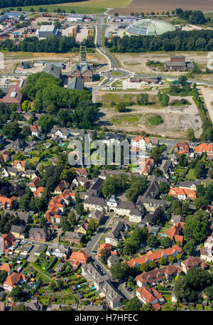 Vue aérienne, Dorsten-Hervest housing estate Fürst Leopold, règlement des travailleurs historique, maisons, la mine de Dorsten, Ruhr, Banque D'Images