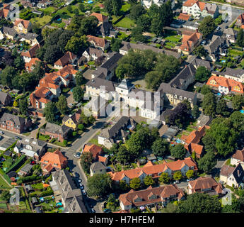 Vue aérienne, Dorsten-Hervest housing estate Fürst Leopold, règlement des travailleurs historique, maisons, la mine de Dorsten, Ruhr, Banque D'Images