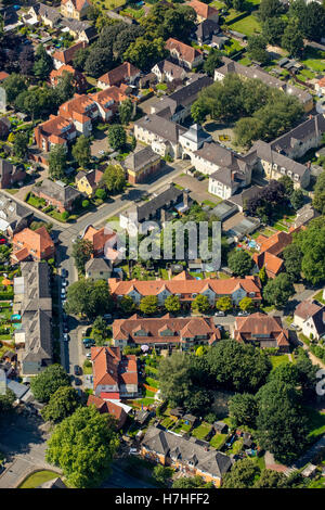 Vue aérienne, Dorsten-Hervest housing estate Fürst Leopold, règlement des travailleurs historique, maisons, la mine de Dorsten, Ruhr, Banque D'Images