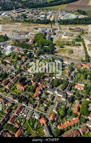 Vue aérienne, Dorsten-Hervest housing estate Fürst Leopold, règlement des travailleurs historique, maisons, la mine de Dorsten, Ruhr, Banque D'Images