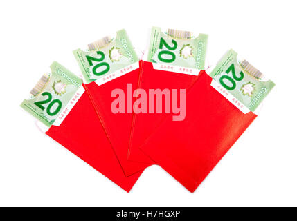 Le Nouvel An chinois avec des dollars canadiens les paquets rouge Banque D'Images