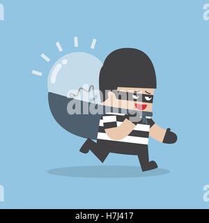 Vol voleur idée ampoule et portant sur son dos, voler des idées concept Illustration de Vecteur