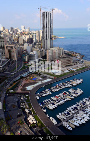 Vue générale sur Beyrouth et Zaitunay Bay, Beyrouth, Liban. Banque D'Images