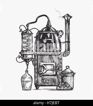 Appareil de distillation de croquis. Hooch vector illustration Illustration de Vecteur