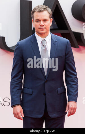 L'acteur Matt Damon. Arrivées tapis rouge pour la première européenne de l'Universel film Jason Bourne (2016) à Londres de Leicester Square. Banque D'Images