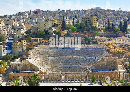 Théâtre romain sur le Royaume hachémite Plaza dans la vieille ville, Amman, Jordanie Banque D'Images