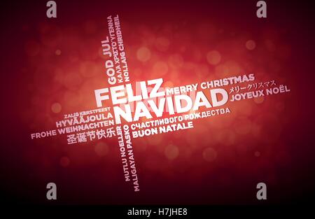 Multi langue Joyeux Noël design typographique. Texte espagnol est au milieu de la page. Nuage de mots dans différentes langues Illustration de Vecteur