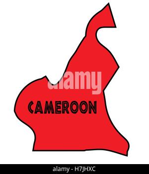 Cameroun carte silhouette contour en rouge sur un fond blanc Illustration de Vecteur