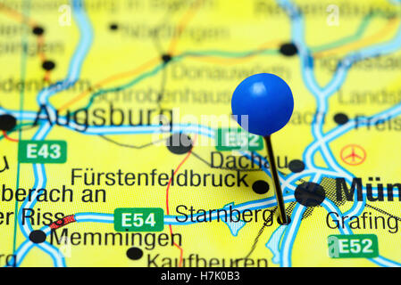 Starnberg épinglée sur une carte de l'Allemagne Banque D'Images