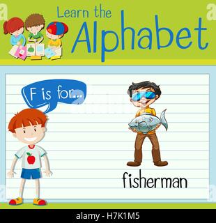 Alphabet Flashcard F est pour les pêcheurs illustration Illustration de Vecteur