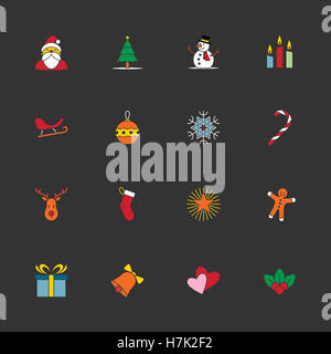 Noël et nouvel an icon set coloré - illustration Banque D'Images