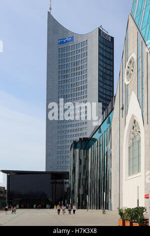 Universität Leipzig MDR Panorama Tower square Auguste Augustusplatz Université Banque D'Images