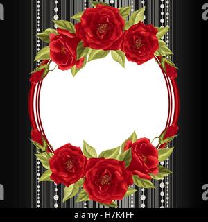 Cadre délicat avec roses rouges sur fond sombre avec des bandes et des perles. Vector illustration pour la carte de vœux ou invitation de Illustration de Vecteur