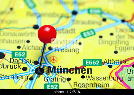 Munich épinglée sur une carte de l'Allemagne Banque D'Images