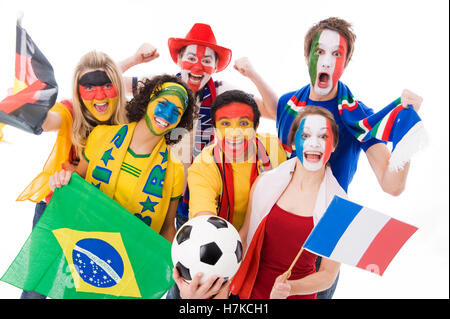 Soccer fans de différentes nations, soccer ball Banque D'Images