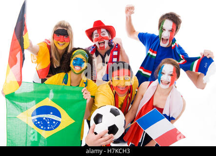Soccer fans de différentes nations, soccer ball Banque D'Images