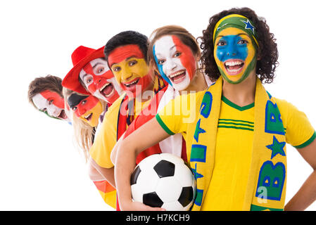 Soccer fans de différentes nations, soccer ball Banque D'Images