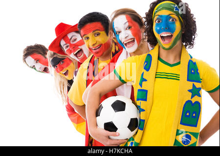 Soccer fans de différentes nations, soccer ball Banque D'Images